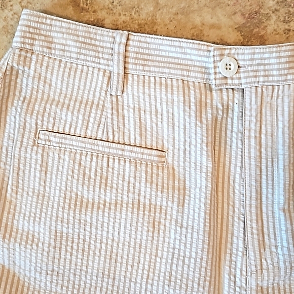 Seersucker Tan and White Striped Shorts - Picture 4 of 6